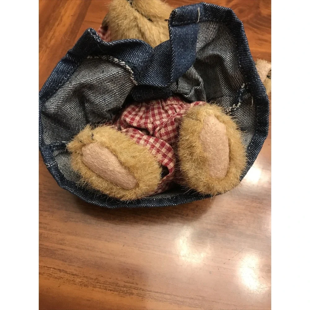 6 Inch Boyds‎ Bear Girl blue jean Dress Gingham Hat 85-97